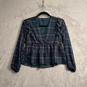 Torrid Chiffon Crop Top Womens Size L Tiered Ruffled Surplice Plaid Green Preppy
